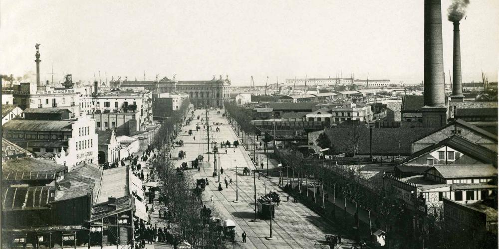 General View of Avenida del Marqués del Duero, former name of Avinguda del Paral·lel, ca. 1910