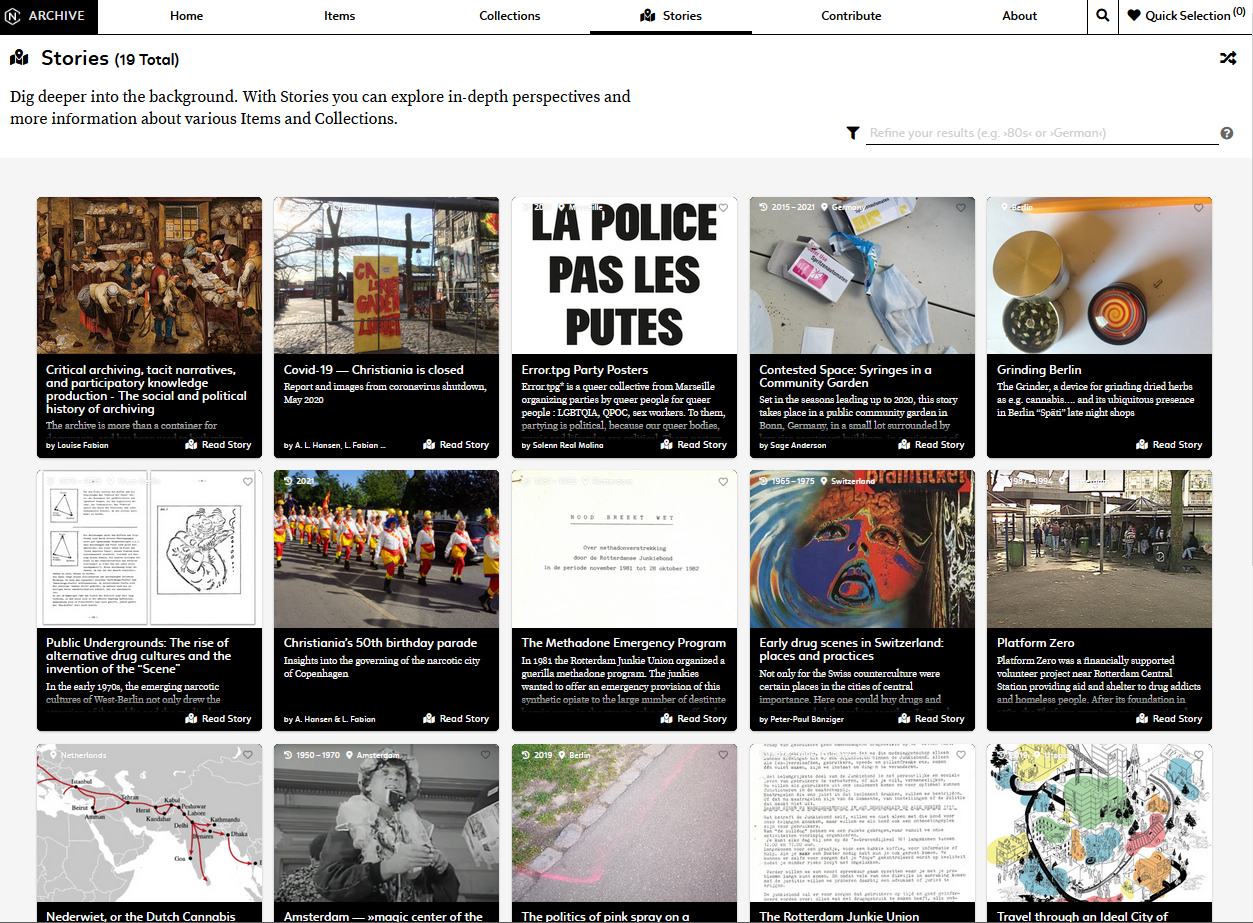 Screenshot of the Narcotic City Archive www.narcotic-archive.org